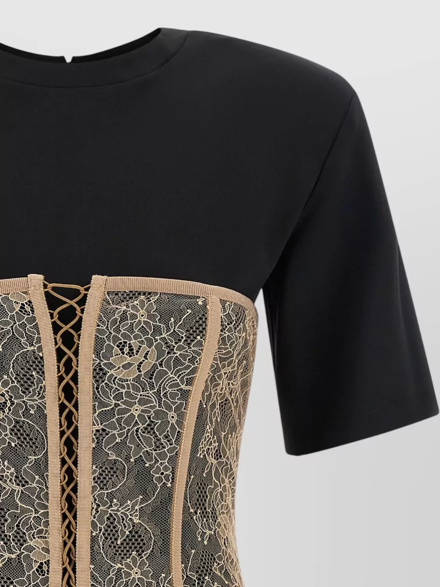 Giuseppe Di Morabito Short Sleeve Corset Top Lace Tie Back