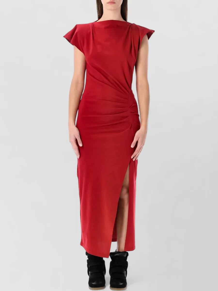 Isabel Marant Étoile Long Cotton Draped Dress Boat Neck In Multi