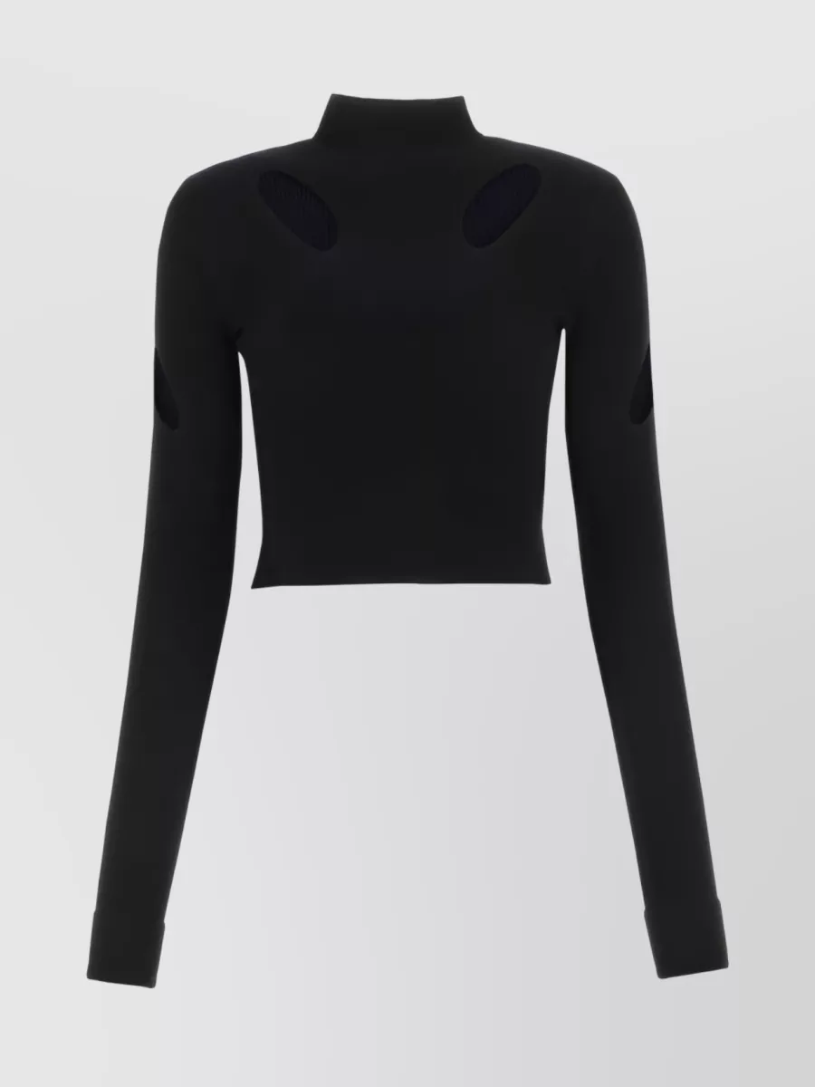 Shop Dion Lee Knit Cut-out Crop With Round Neck In Black