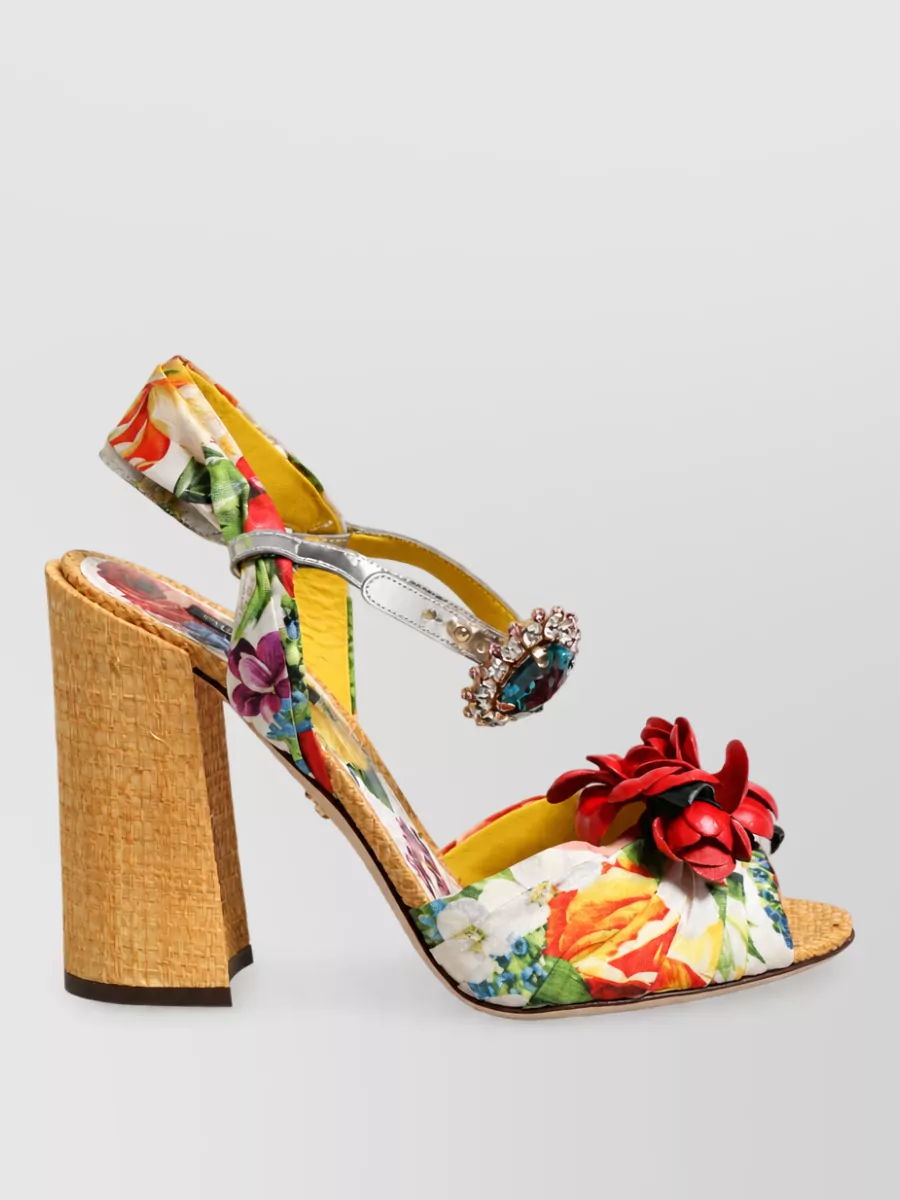 Dolce&Gabbana Silk Floral Crystal-Embellished Sandals