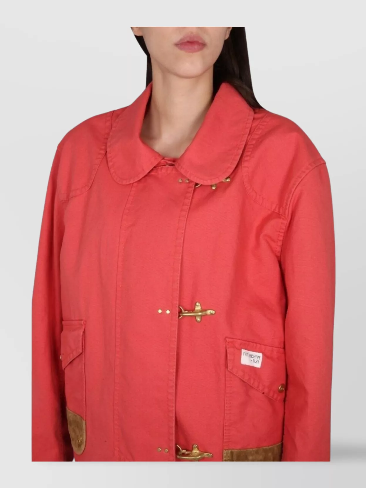 Fay Collared Jacket With Front Pockets And Contrast Cuffs In Red