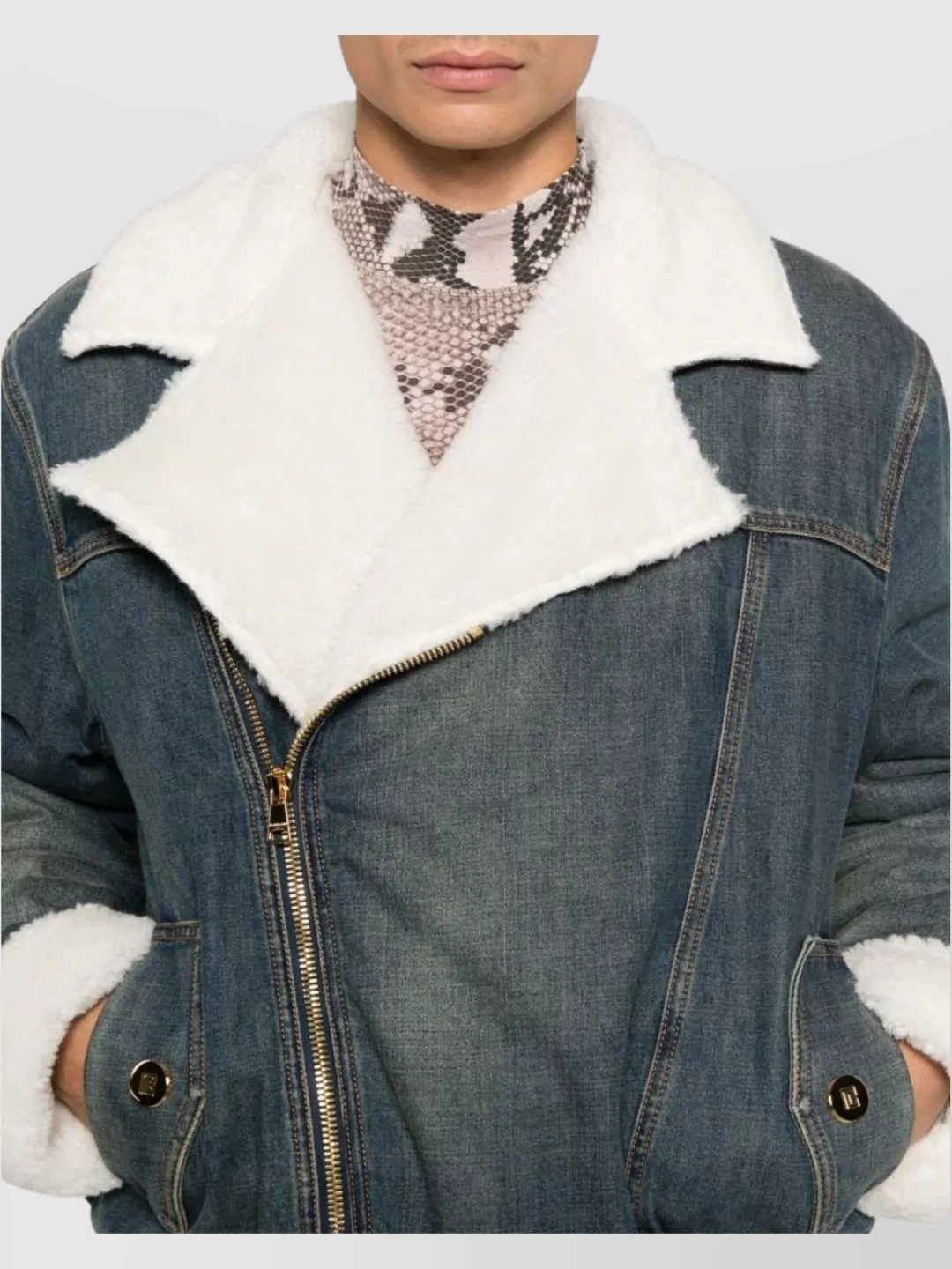 Balmain Shearling Collar Buttoned Pocket Jacket