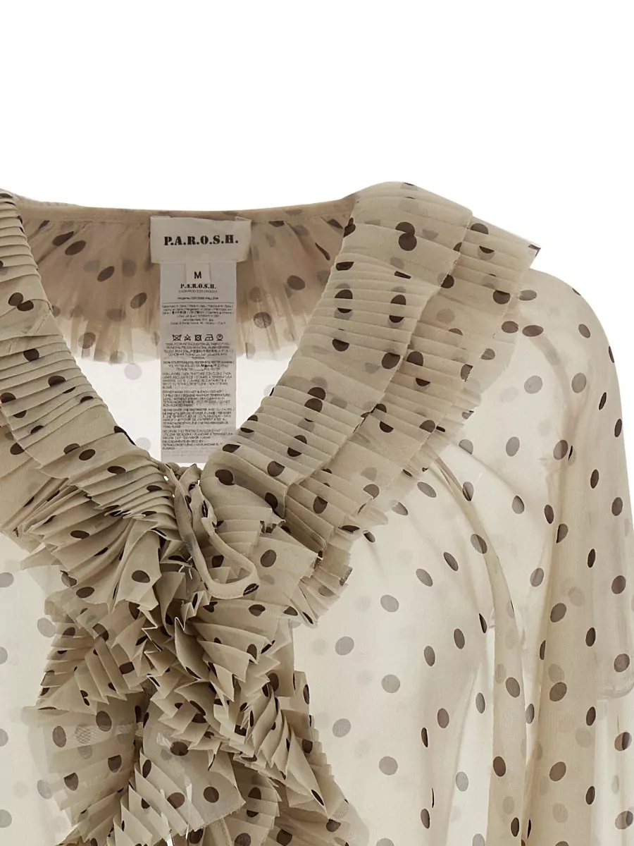 P.a.r.o.s.h. Pleated Polka-Dot Ruffled Blouse