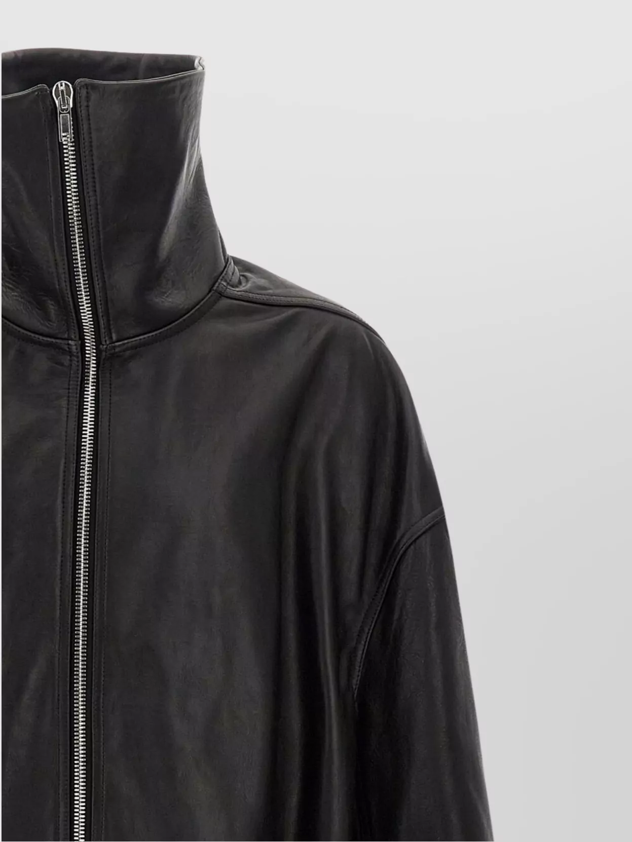 Rick Owens Dracucollar Fold-neck Zip-front Leather Coat In Blue