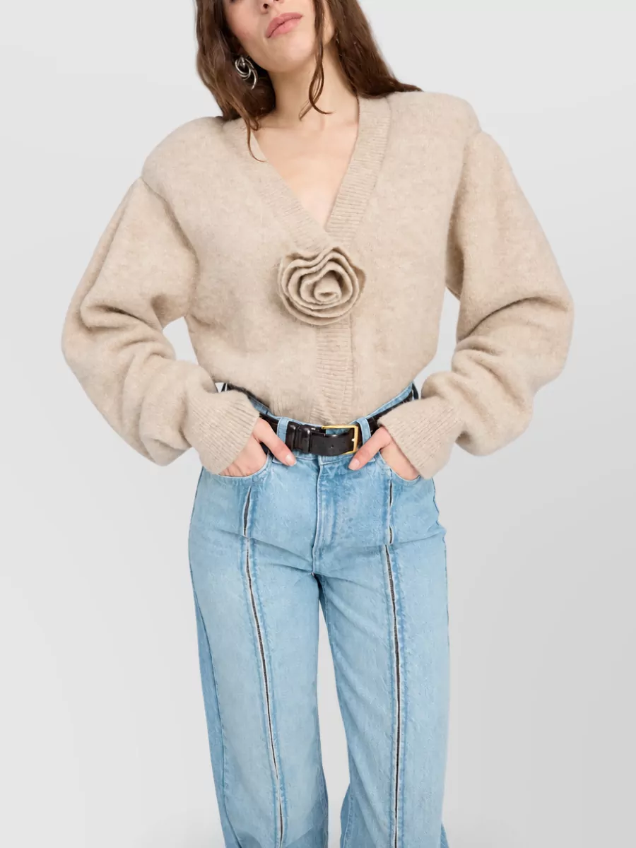 Rotate Alpaca-Blend V-Neck Ribbed Cardigan