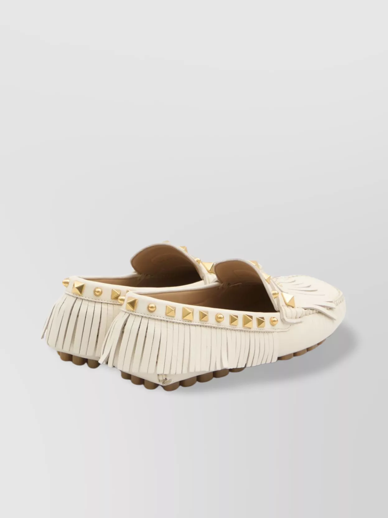 Valentino Garavani Fringed Leather Loafers Metal Rivets