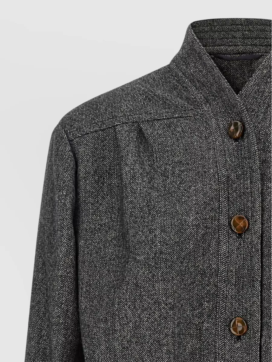 Blazé Milano Herringbone Wool Blend Single Breasted Jacket
