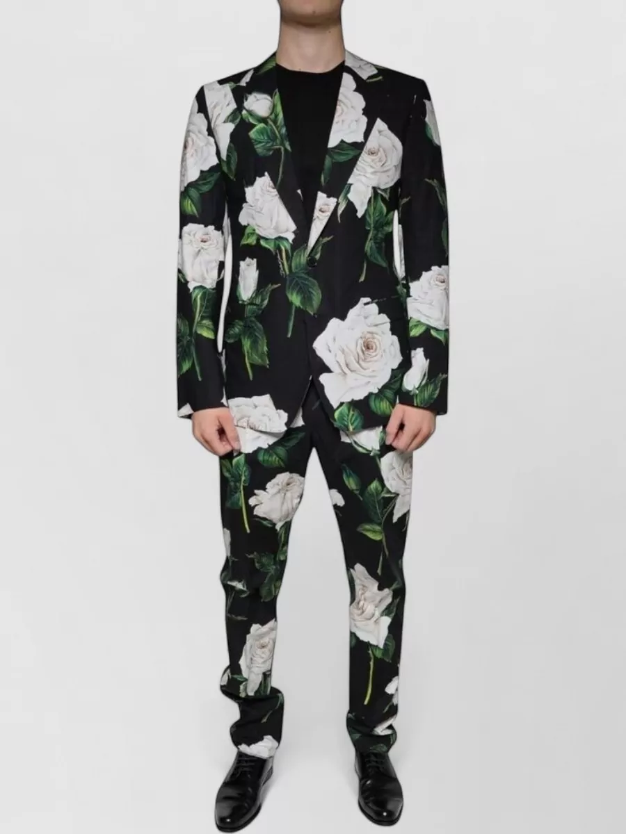 Dolce&Gabbana cotton rose print single breasted suit