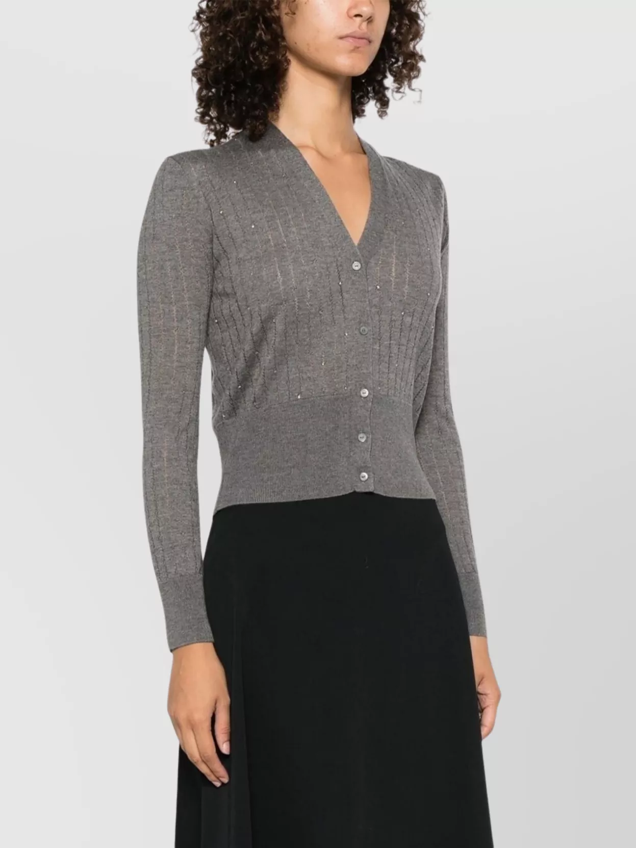 Max Mara V-neck Metallic Ribbed Trim Cardigan In Gray