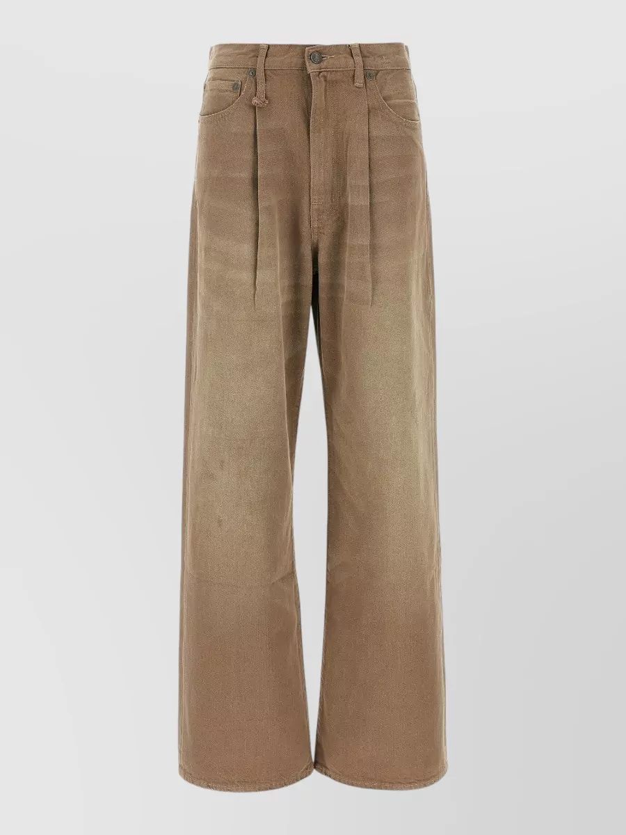 R13 denim high-rise pleated wide-leg jeans