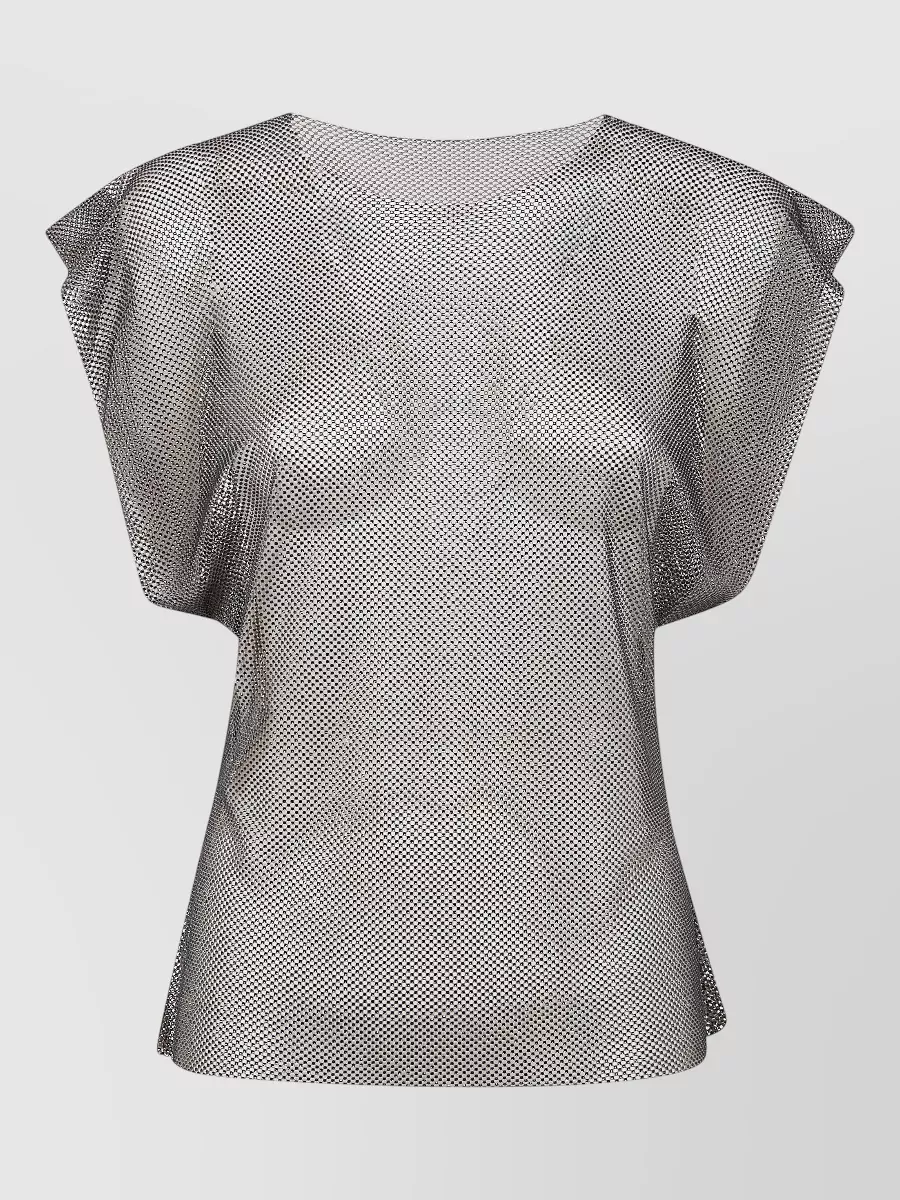 Alberta Ferretti Crystal Mesh Round Neck Cap Sleeve Top