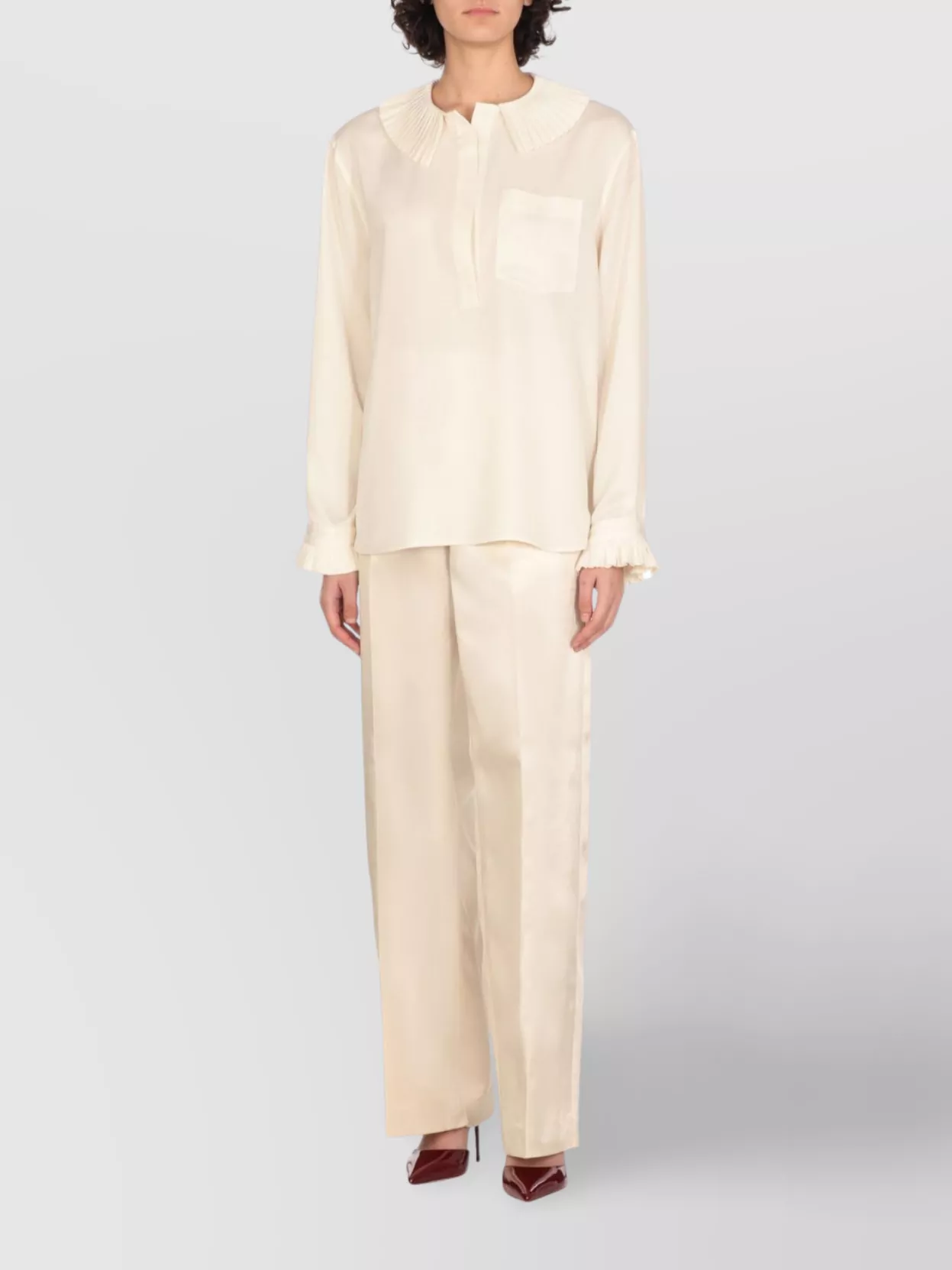 Philosophy Di Lorenzo Serafini Fringed Buttoned Long Sleeve V-neck Top In Neutral