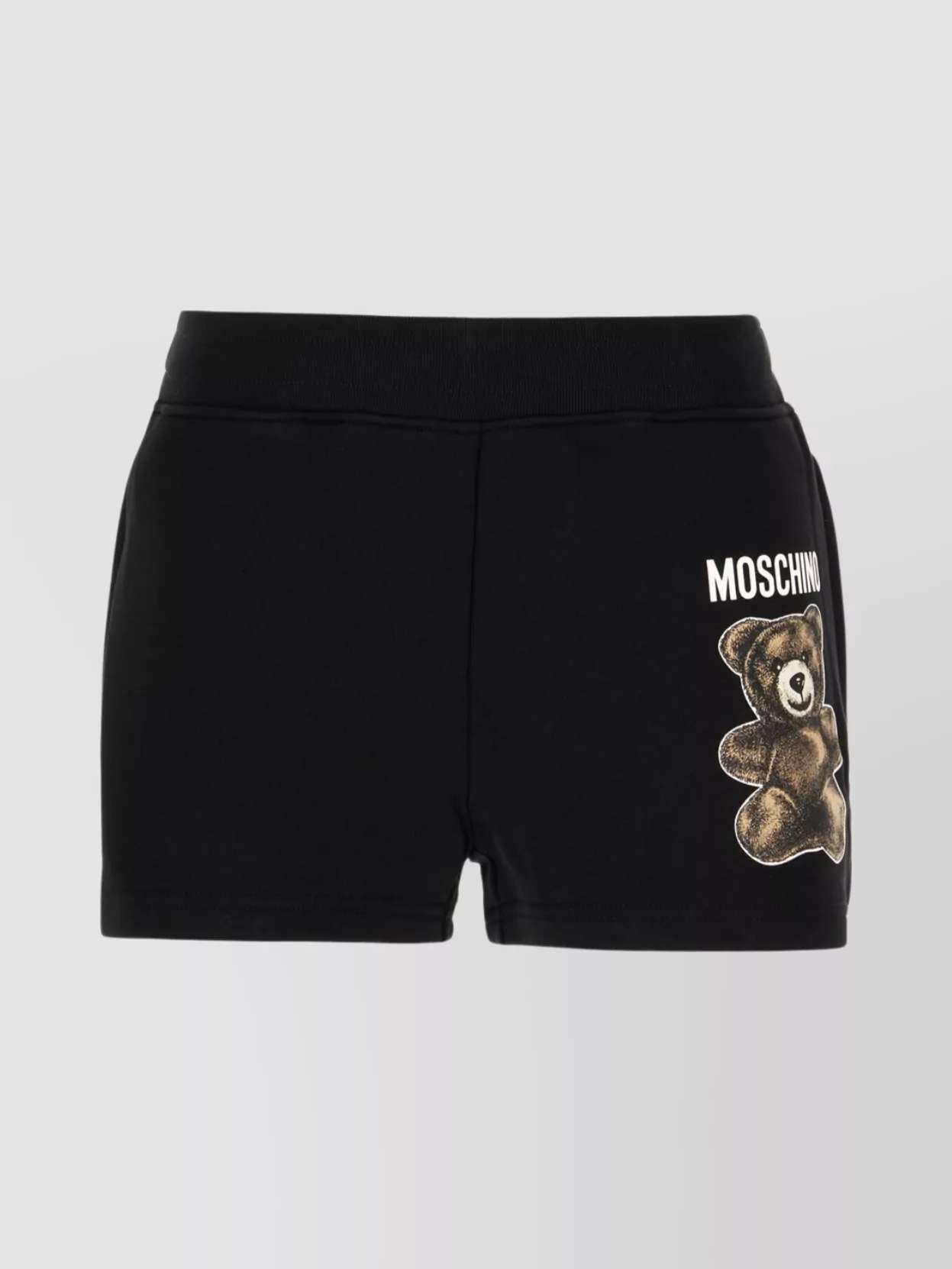 Moschino Cotton Shorts With Bear Graphic And Elastic Waistband In Black