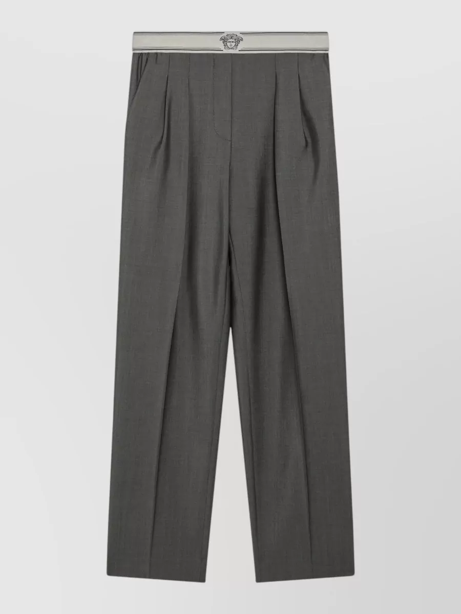 Versace wool mohair pleated straight-leg tailored trousers