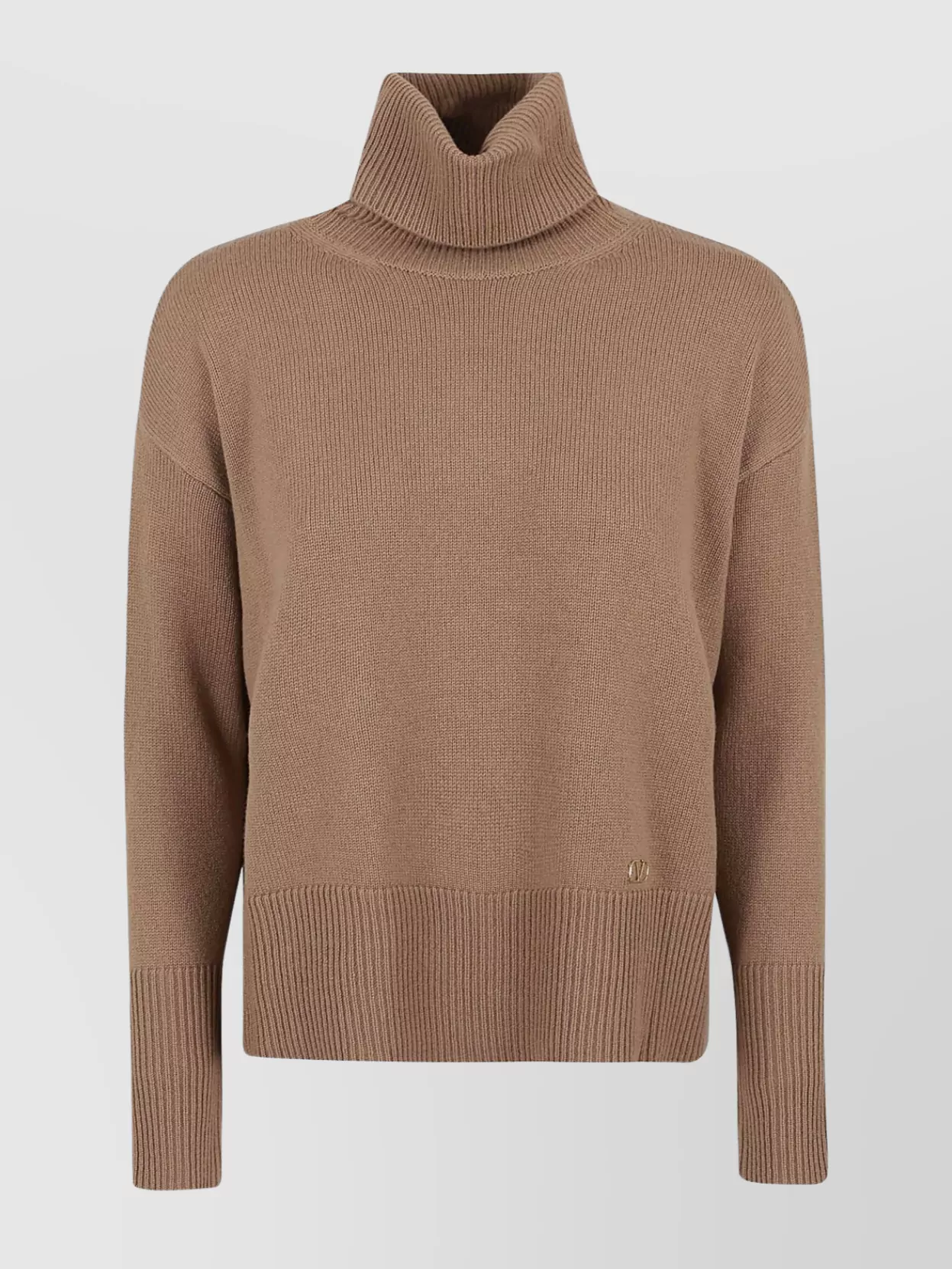 Shop Valentino Ribbed Cashmere Turtleneck Sweater In Beige