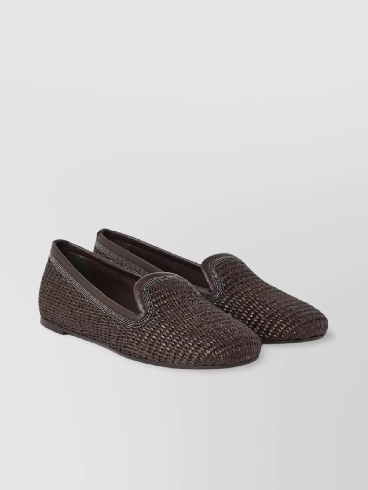 Brunello Cucinelli Woven Texture Round Toe Flat Sole Slippers