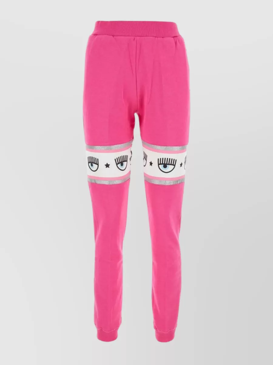 Shop Chiara Ferragni Cotton Joggers With Logomania Bands And Graphic Print In Pink