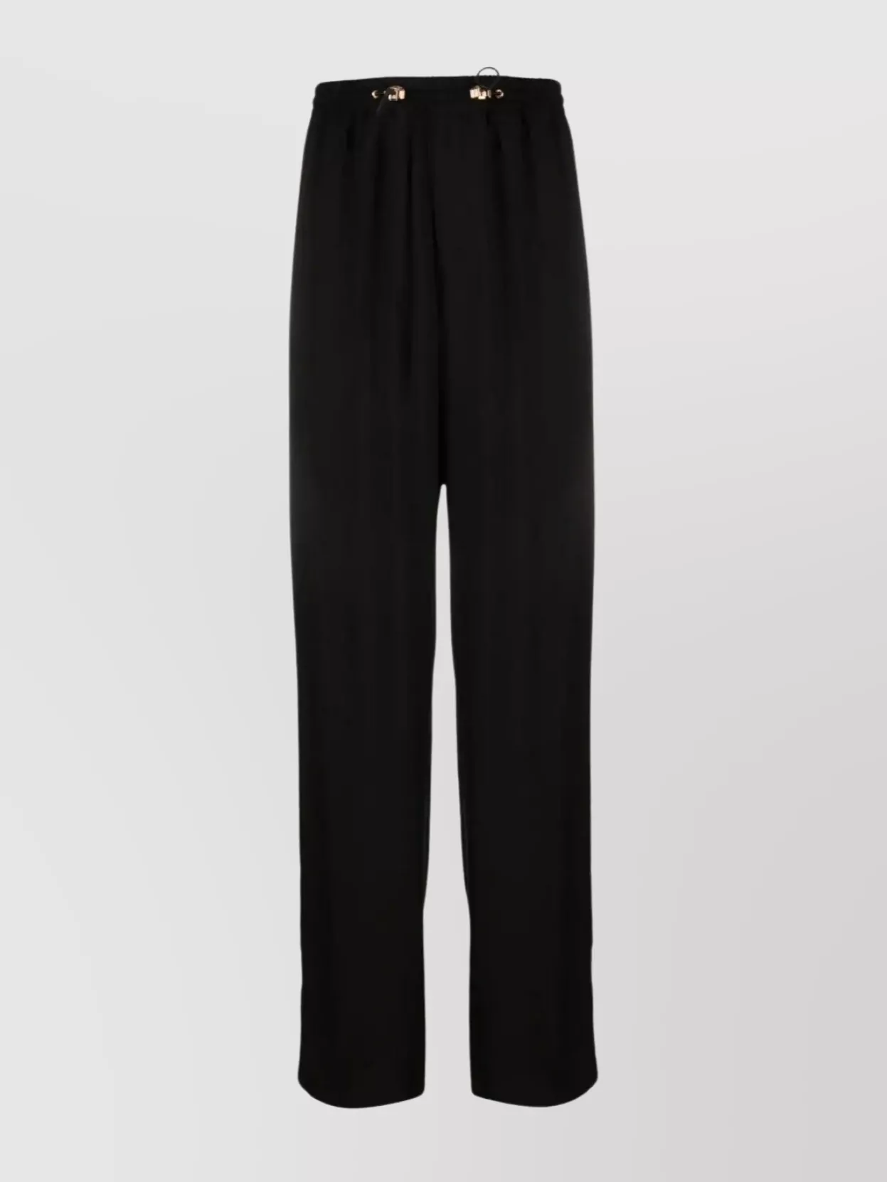 Shop Versace Elasticated Waistband Trousers With Wide Leg And Metallic Embellishments In Black