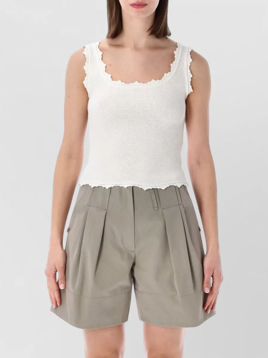 Low Classic Sleeveless Scoop-Neck Lace-Trim Knit Top