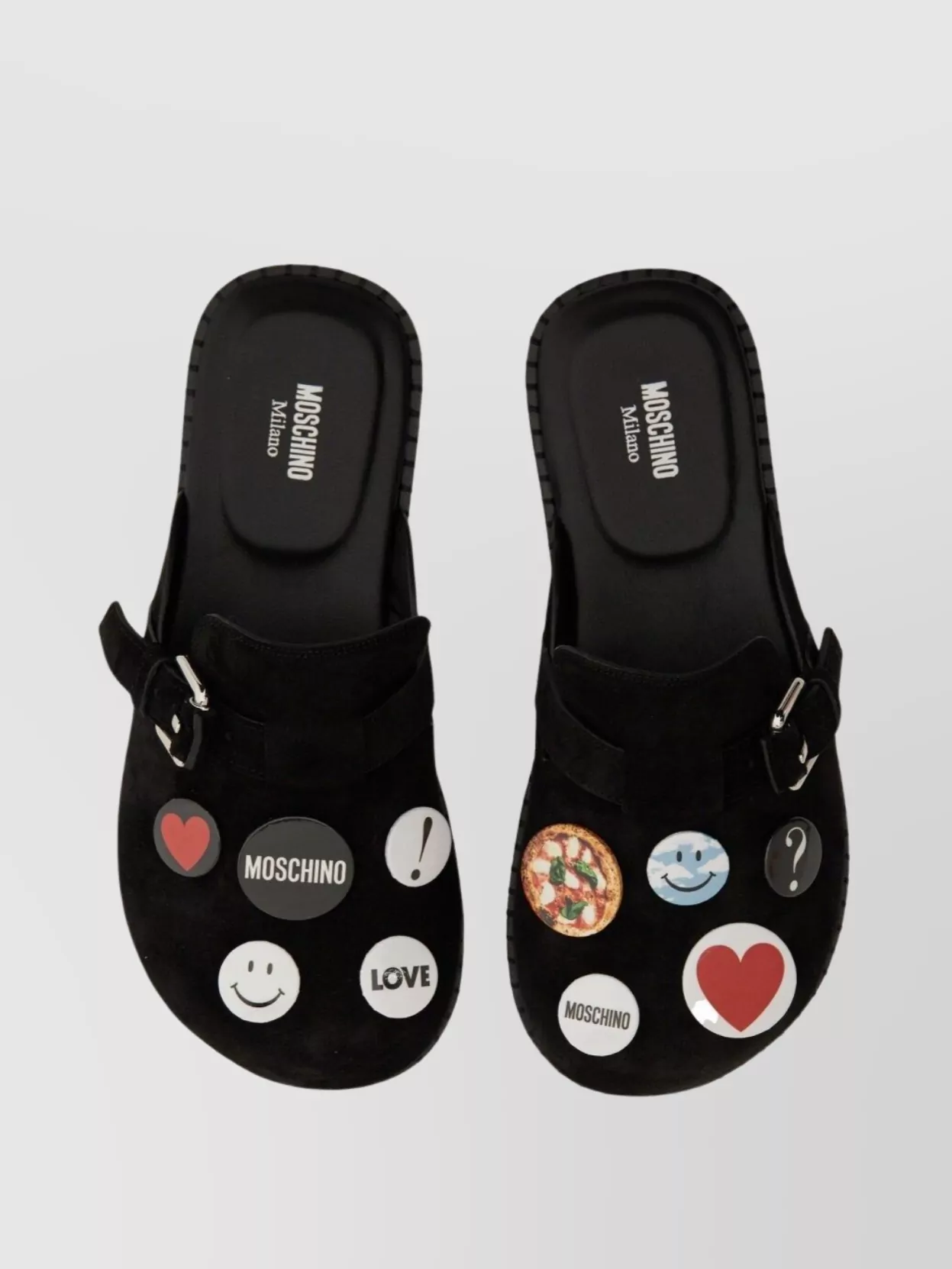 Moschino Buckle Patch Flat Toe Sandals