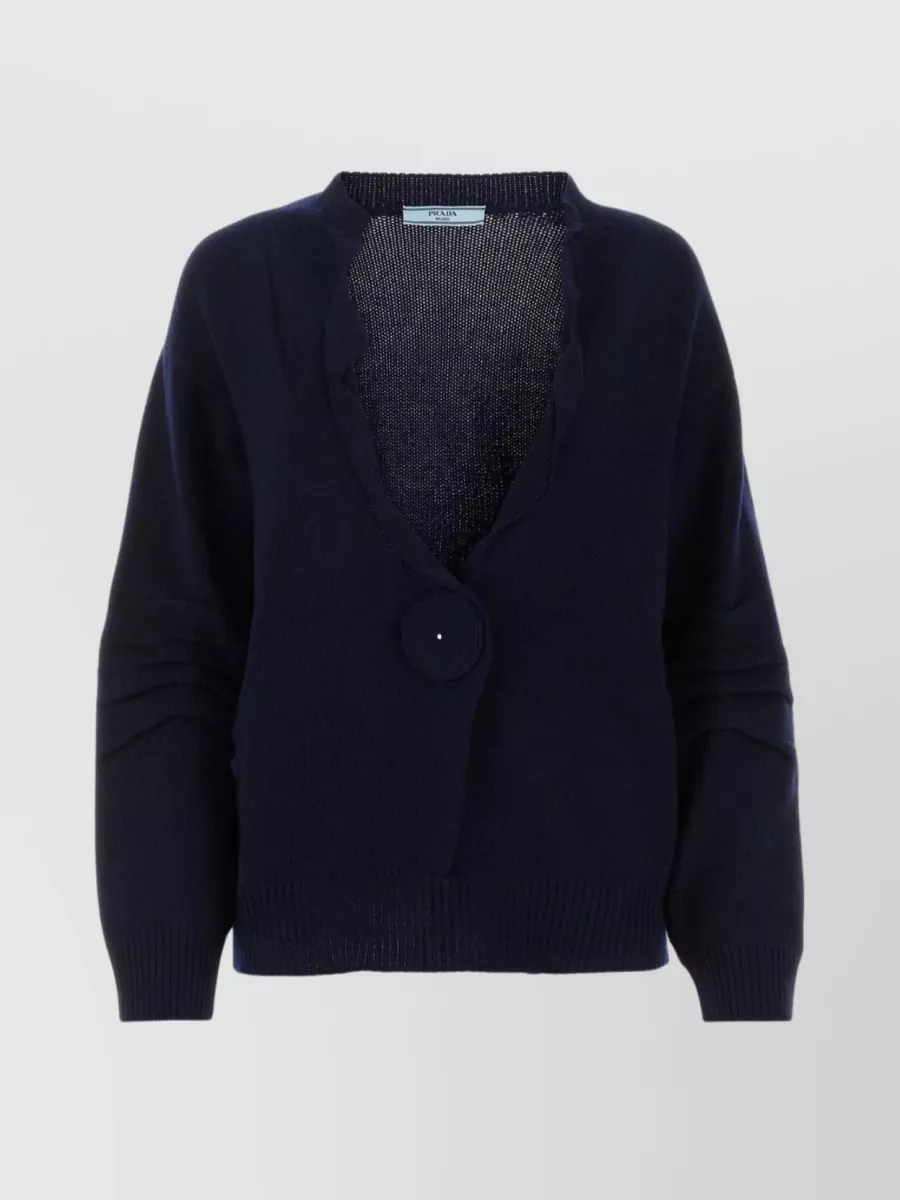 Shop Prada Streamlined V Neck Wool Blend Sweater In Black