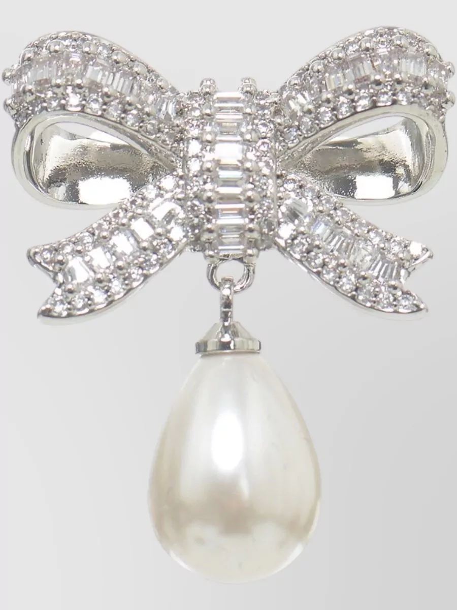 Self-Portrait Crystal Bow Pearl Drop Earrings