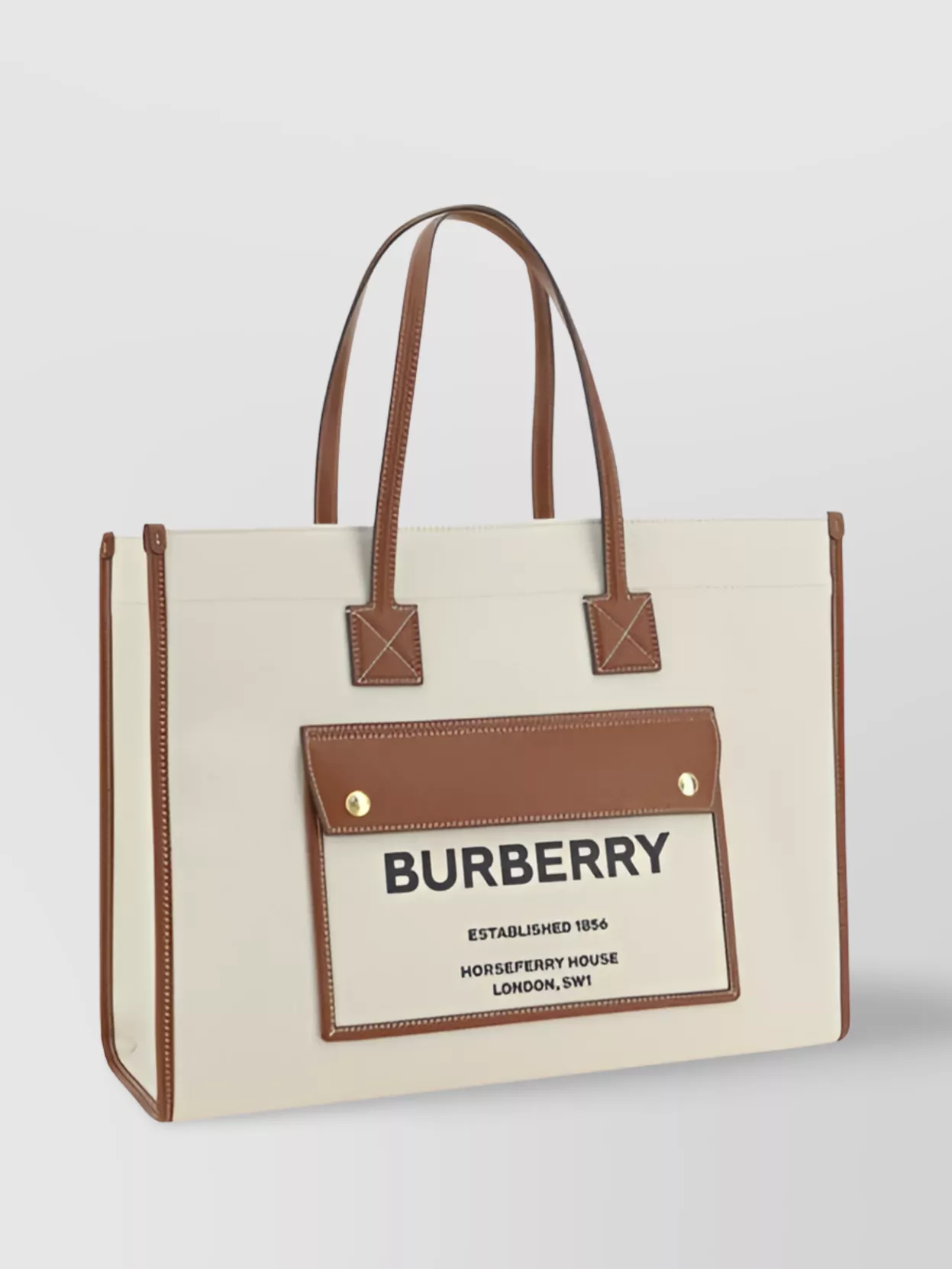 Shop Burberry Frey Rectangular Cotton Shoulder Bag With Leather Trim