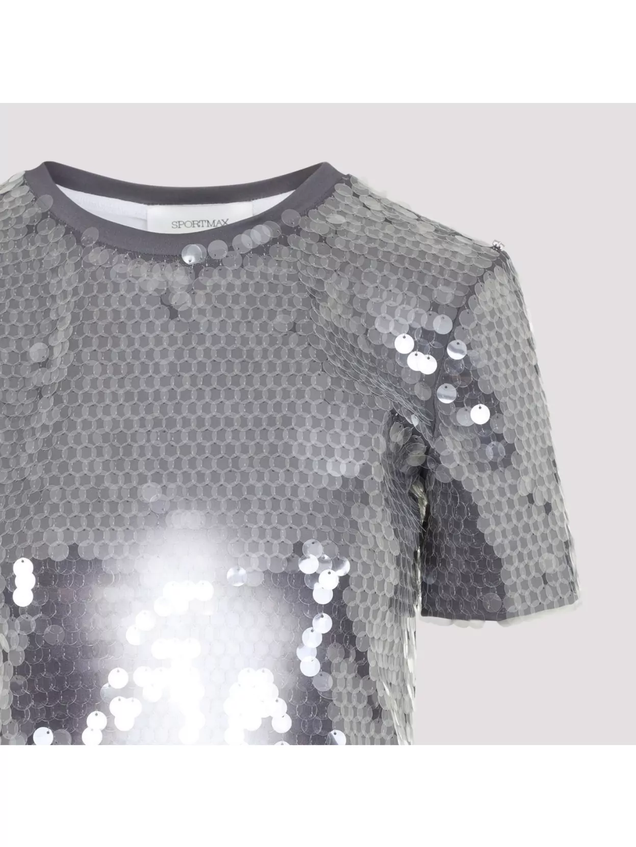 Sportmax Fitted Grey T-shirt With Hexagonal Sequin Detailing