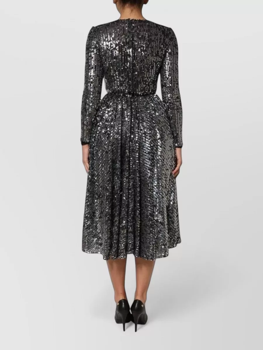 Dolce&Gabbana Sequined Long-Sleeve Midi A-Line Dress
