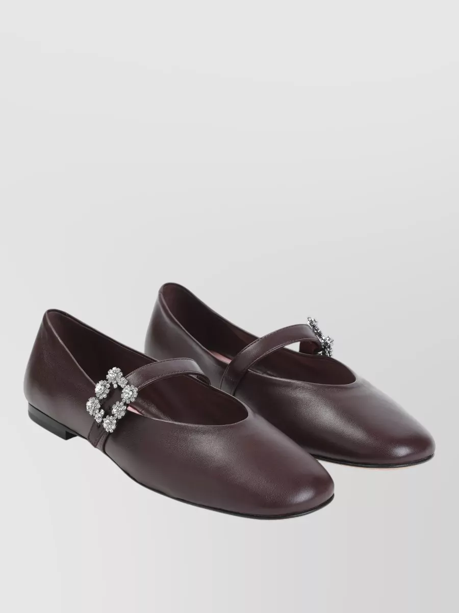 Roger Vivier Crystal-Embellished Leather Ballerina Flats