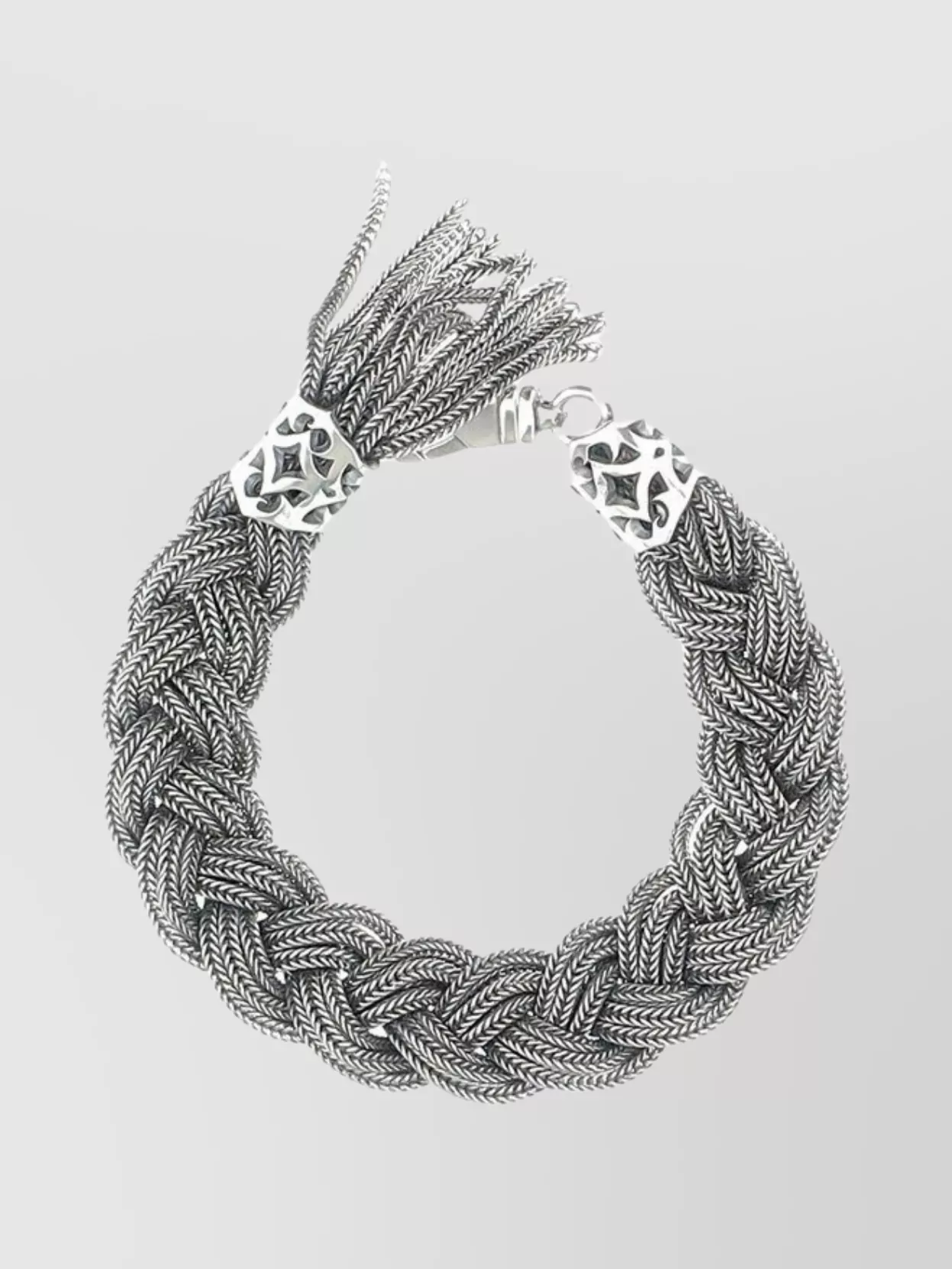 Shop Emanuele Bicocchi Metallic Braided Bracelet Tassel Detail