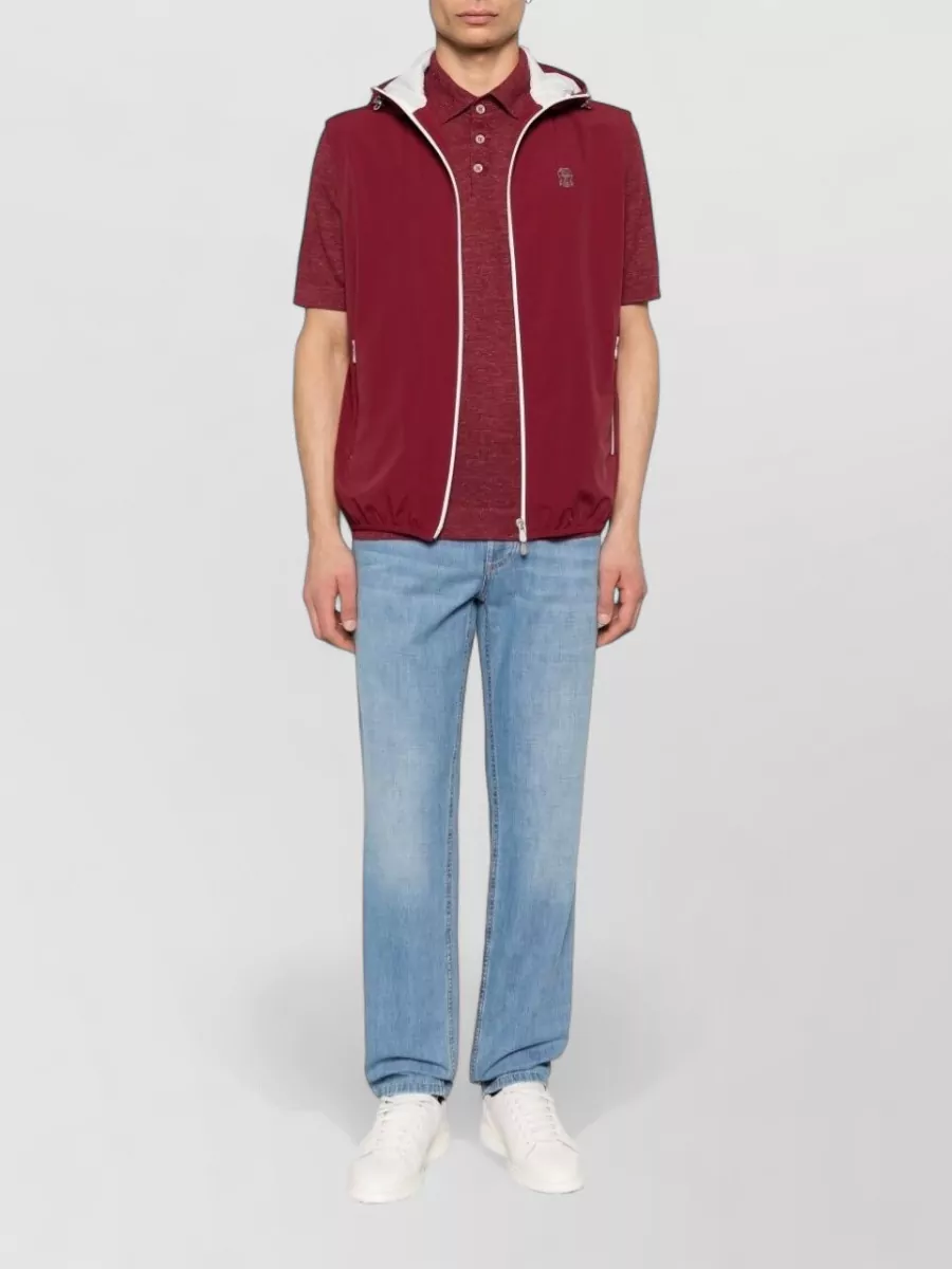 Brunello Cucinelli Hooded Water Resistant Sleeveless Vest Zip Pockets