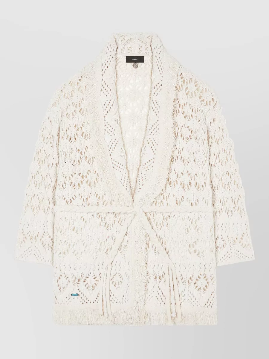 Alanui Cotton Open Knit Fringed Cardigan