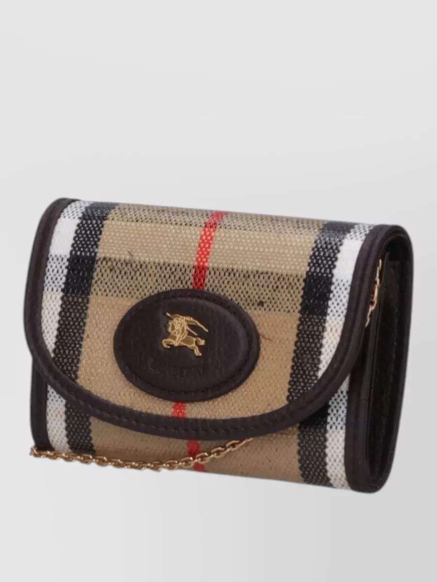 Burberry Chain Detail Check Pattern Fold Over Wallet