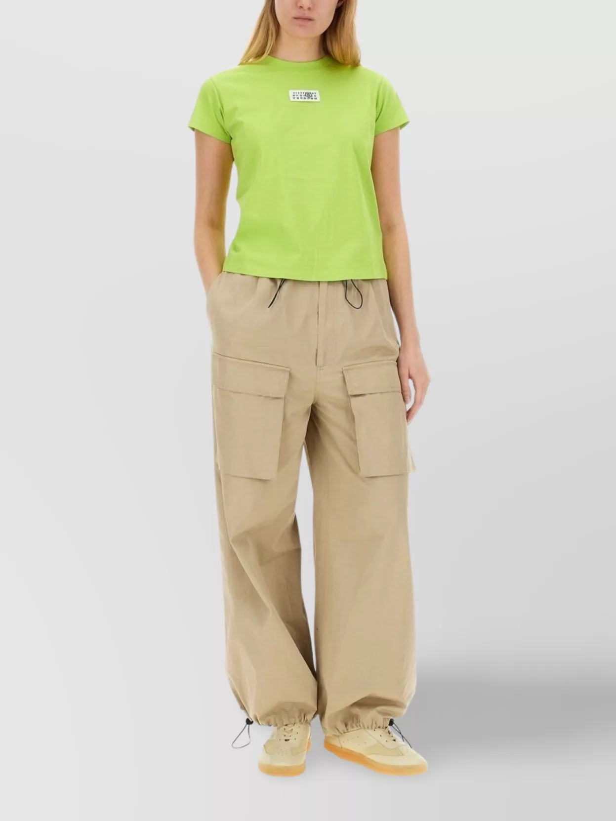 Mm6 Maison Margiela Utility Cargo Pants Drawstring Waist In Neutral