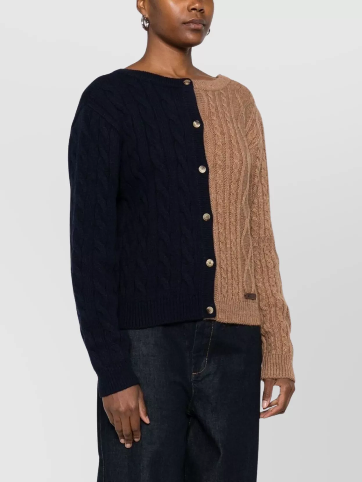 Moschino Two-Tone Cable Knit Long Sleeve Top