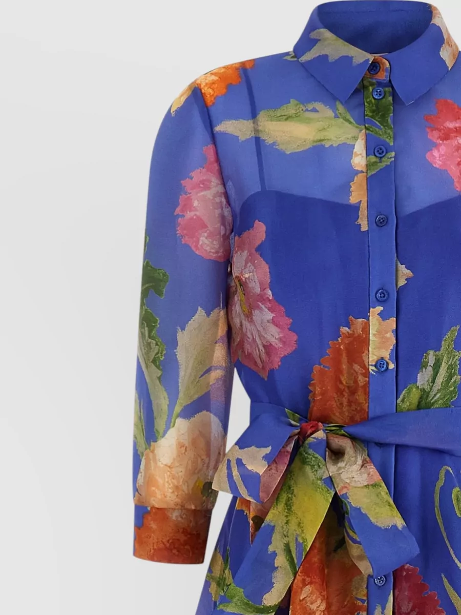 Carolina Herrera Belted Trench Dress Sheer Floral Design