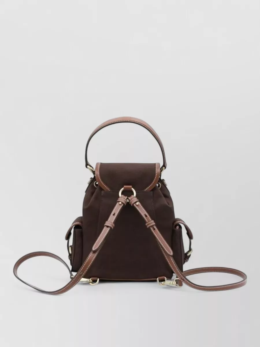 Miu Miu Medium Canvas Leather Backpack Top Handle In Brown