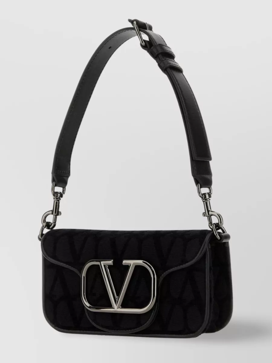Shop Valentino Mini Locò Shoulder Bag In Iconographic Canvas In Black