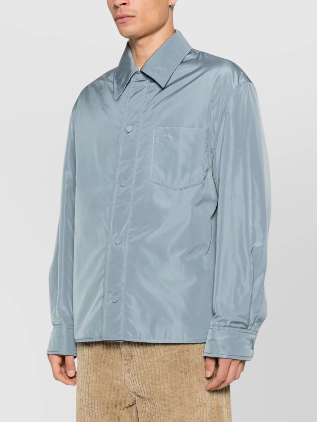 Ami Paris Lightweight Nylon Shirt Featuring Chest Pocket
