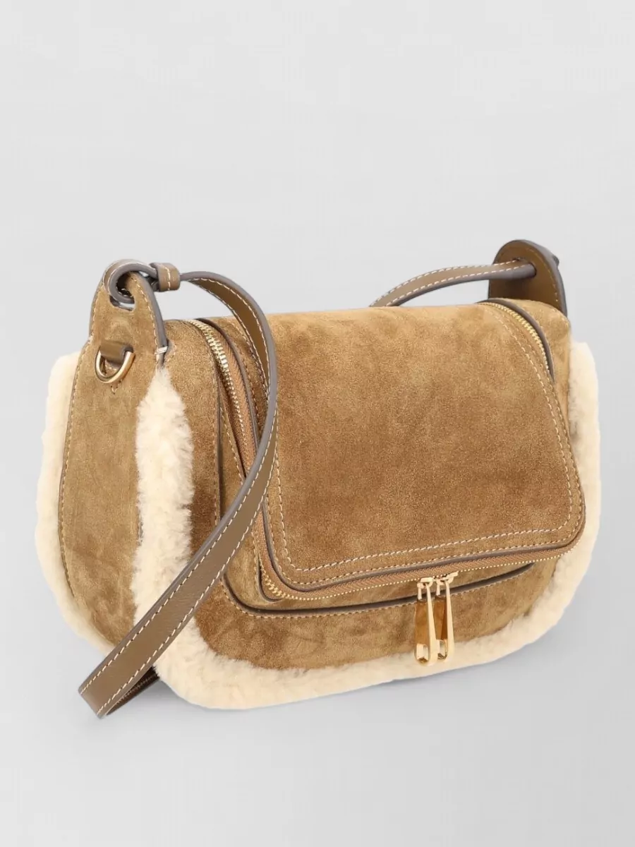 Anya Hindmarch Vere Shearling Crossbody Bag Suede Strap