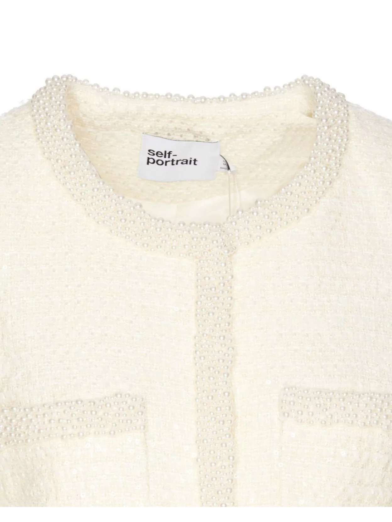 Shop Self-portrait Sequined Boucle' Pearl Embellished Jacket