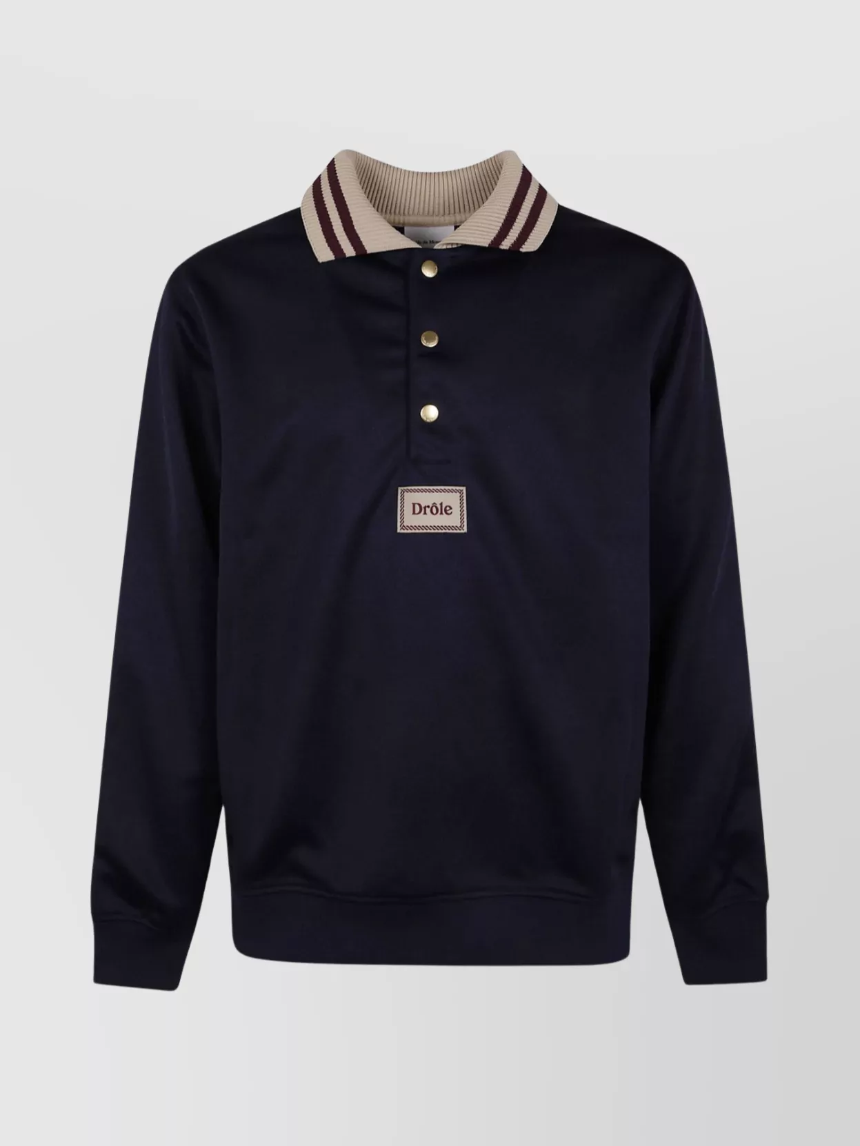 Drôle De Monsieur Long Sleeve Polo Shirt With Striped Collar