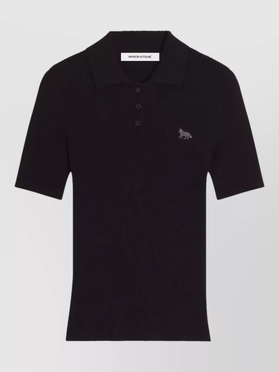 Maison Kitsuné fine-knit logo-embroidered polo top