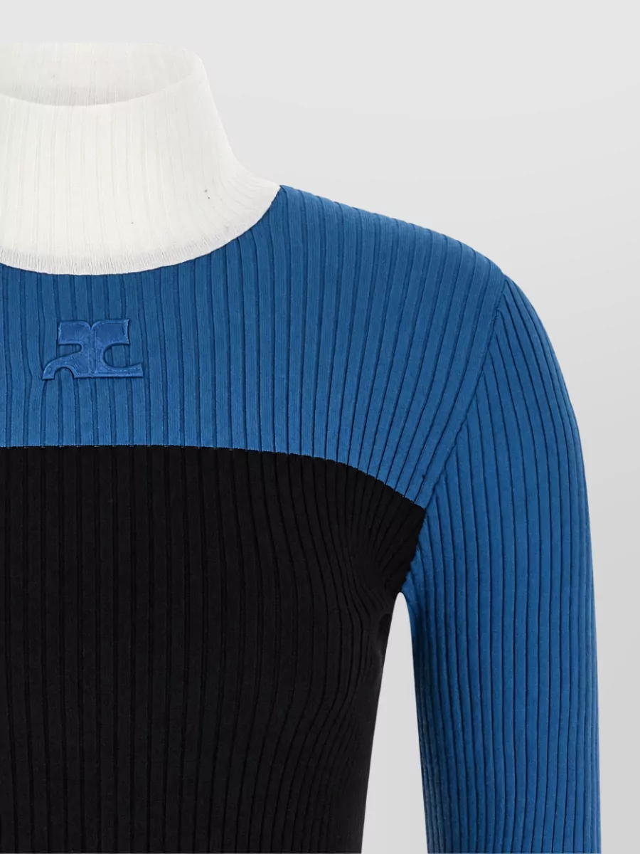 Courrèges Ribbed High Neck Long Sleeve Cutout Sweatshirt