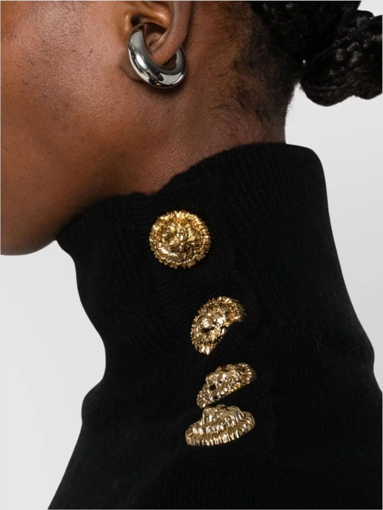 Balmain Turtleneck Mini Dress Decorative Buttons