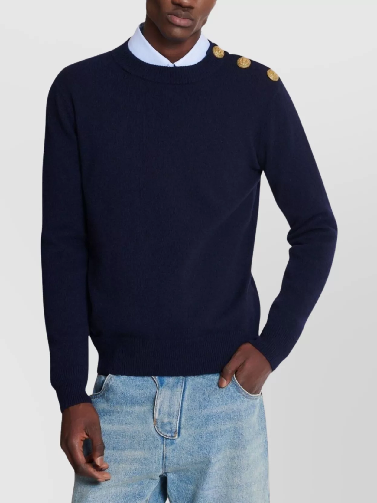 Balmain Crewneck Sweater With Ribbed Cuffs And Hem