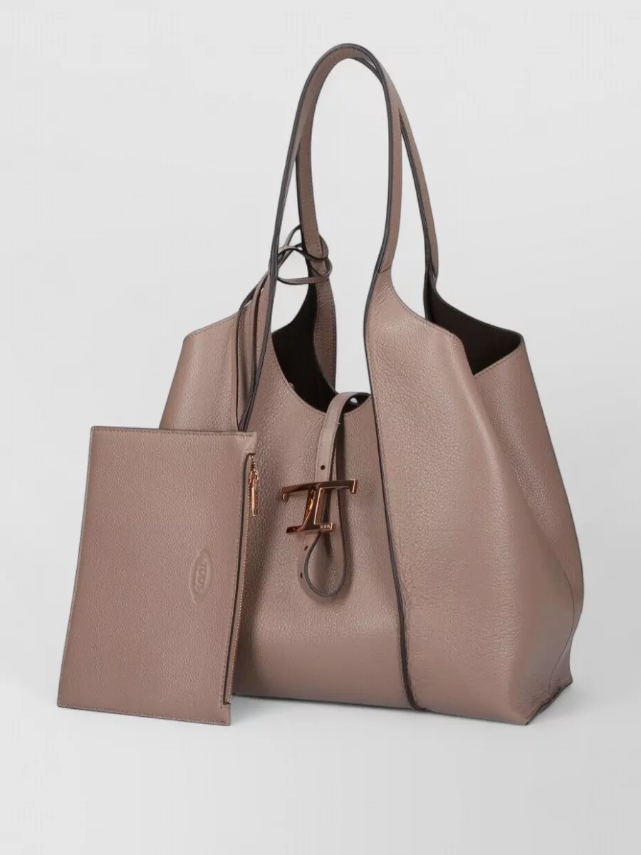 Tod's Leather Shopper Bag Metal Hardware Handles