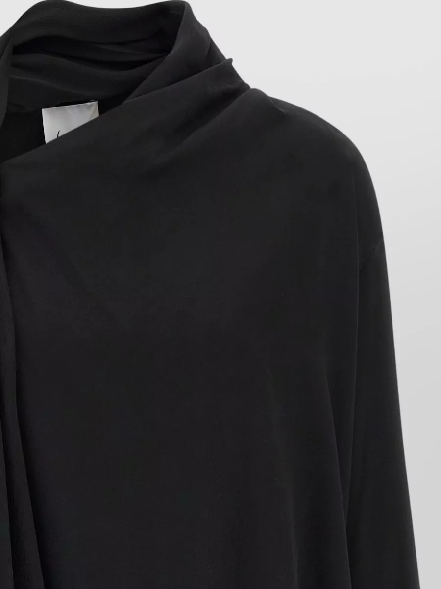 Nude Draped Asymmetric Long-Sleeve Blouse