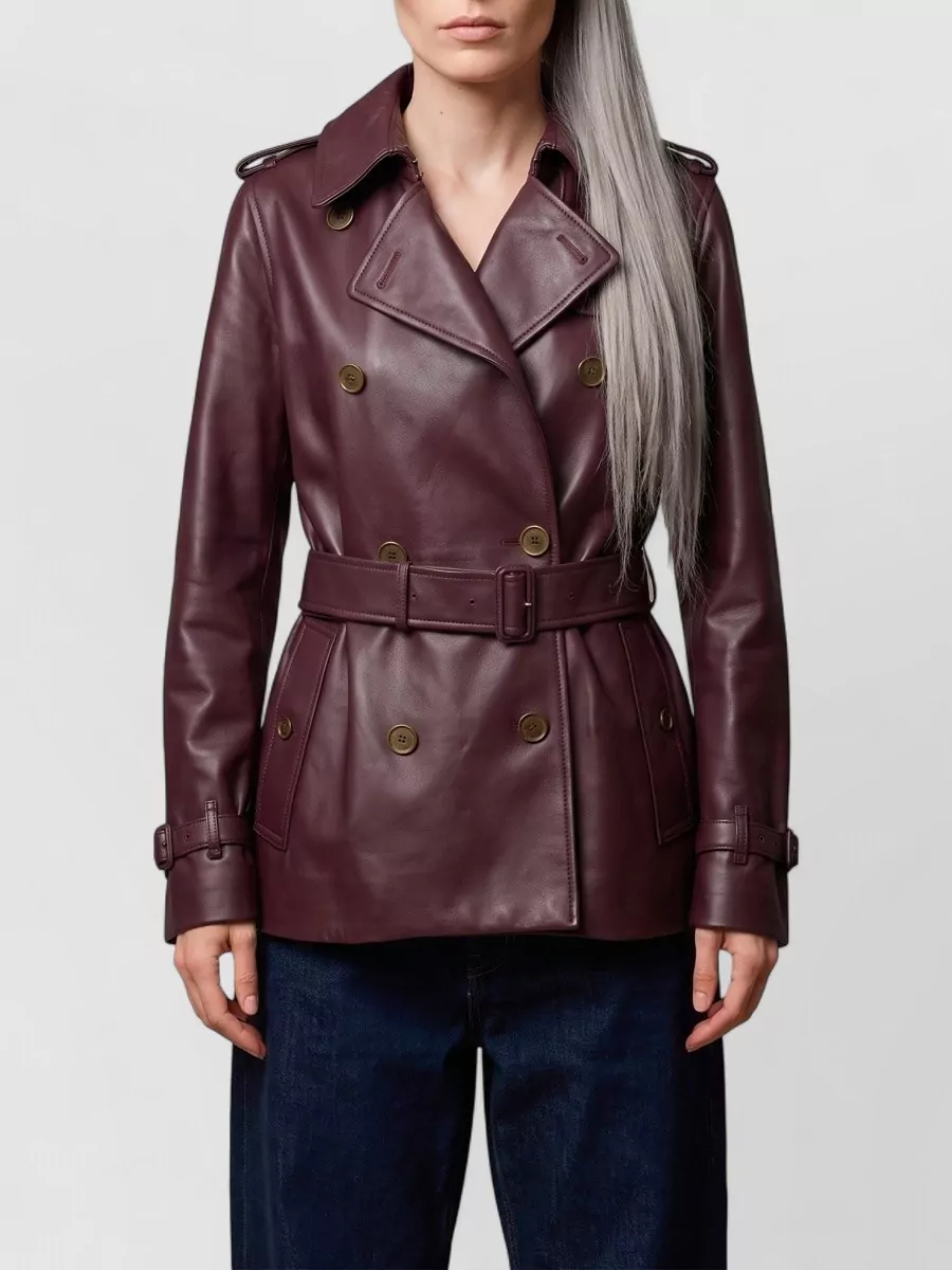 Burberry lamb leather short double-breasted trench coat